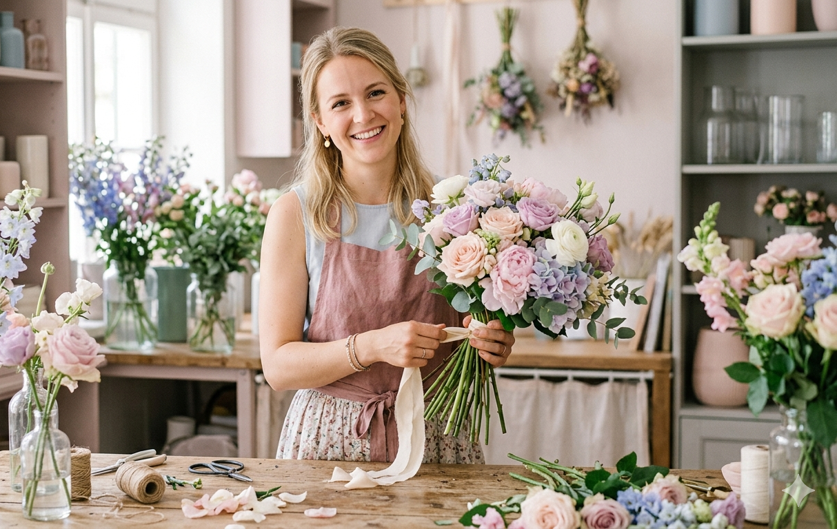 [Bild Floristin bei der Arbeit]